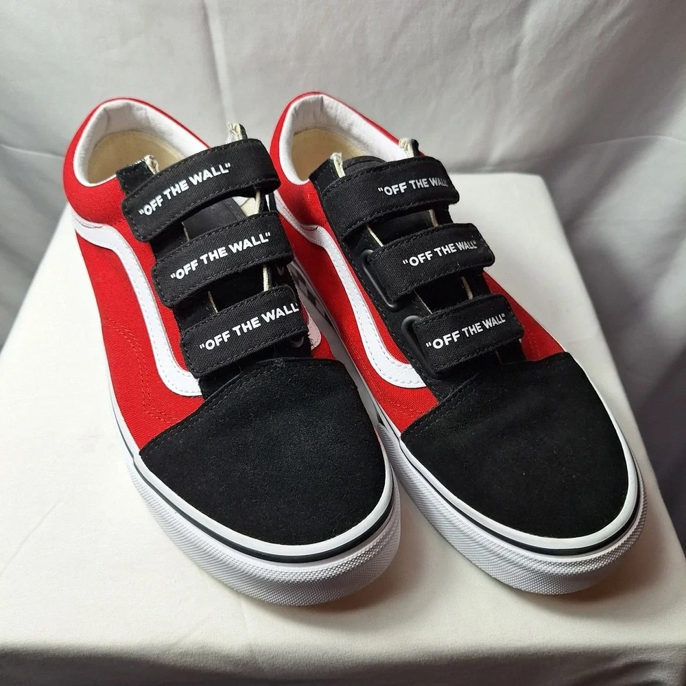 VANS Old Skool V 'Logo Pop' Sneaker Men/9 Wmn/10.5 Black/Red/White Check Skater